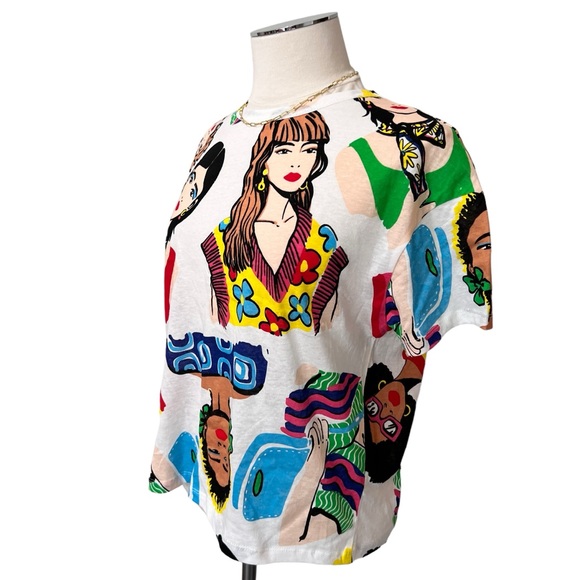 New ZARA Women’s Print Cropped Cotton T-Shirt Short Sleeve Multicolor Sz S - Picture 7 of 12